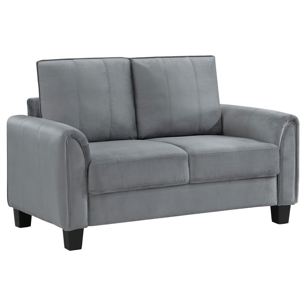 Dave Loveseat, Gray Fabric, Rounded Armrests, Black Tapered Legs, 57 Inch By Casagear Home