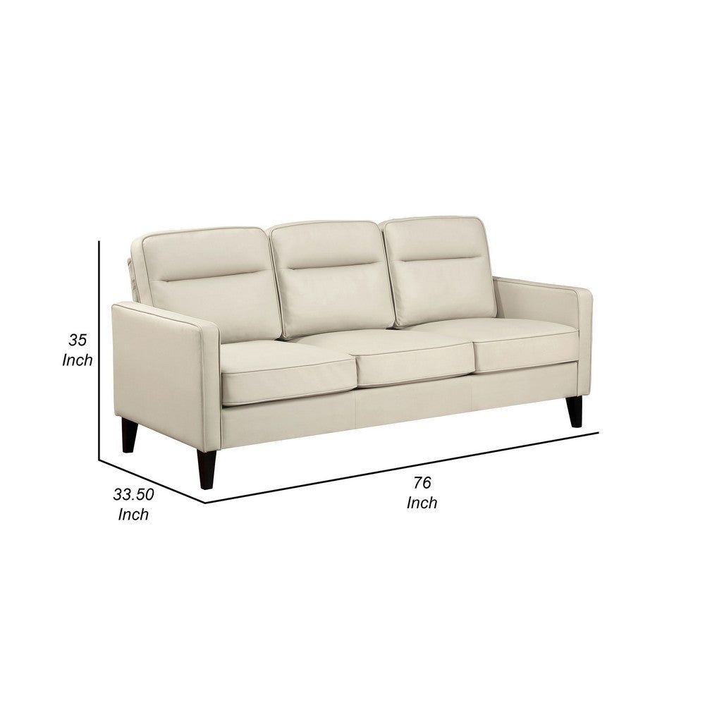 Joey Sofa Ivory Faux Leather Modern Track Style Arms Hardwood 76 Inch By Casagear Home BM319085