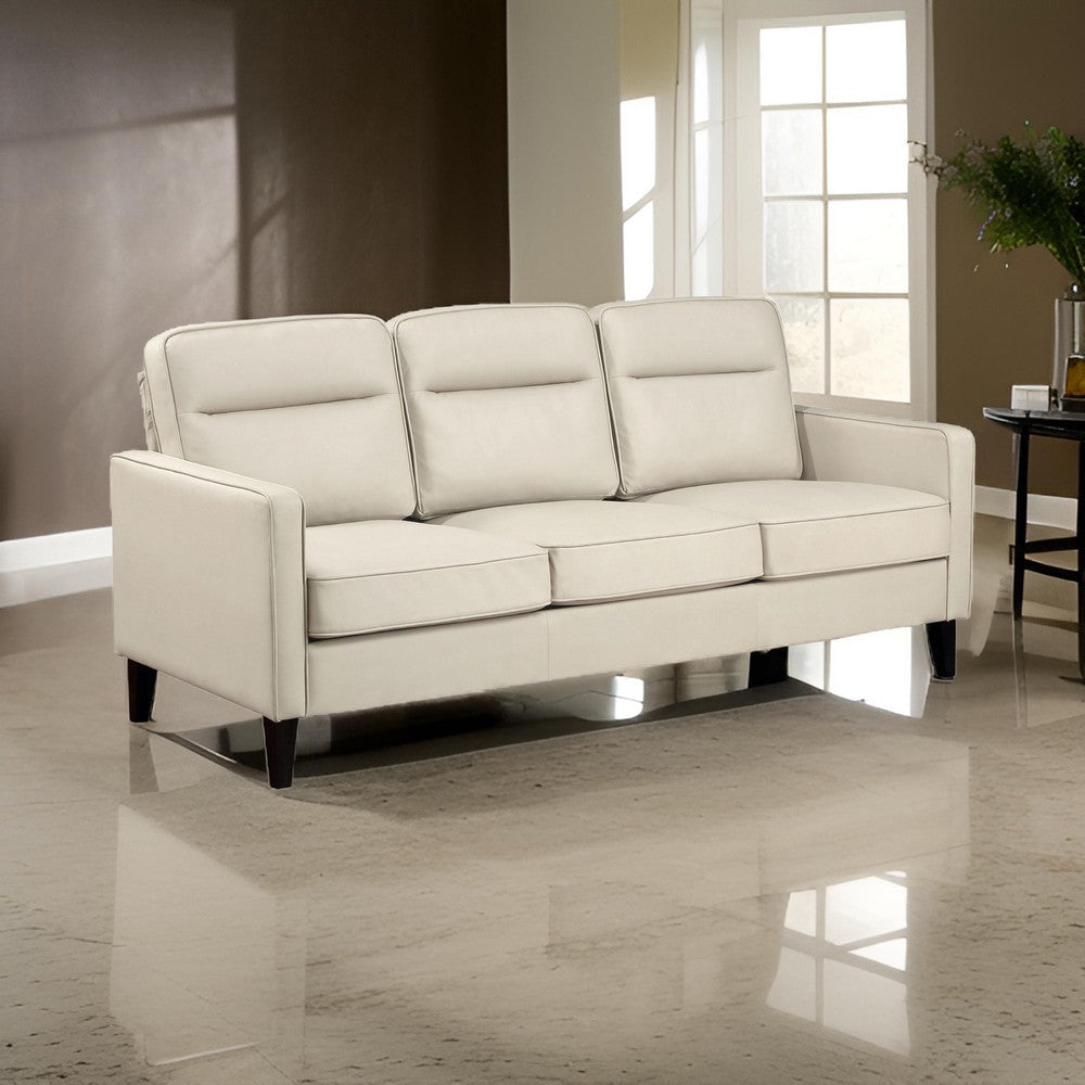 Joey Sofa Ivory Faux Leather Modern Track Style Arms Hardwood 76 Inch By Casagear Home BM319085