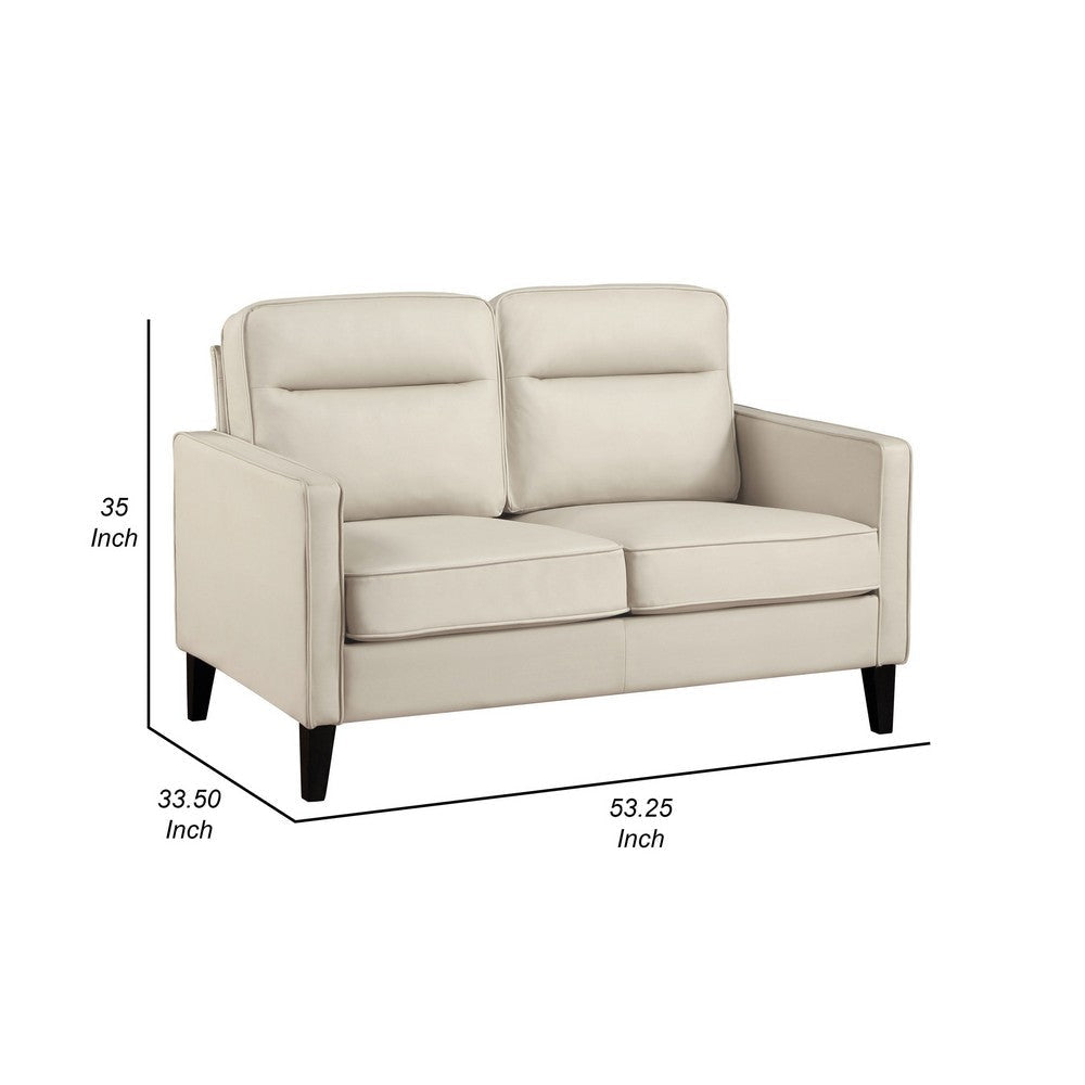 Joey Loveseat Ivory Faux Leather Modern Track Arms Hardwood 53 Inch By Casagear Home BM319087