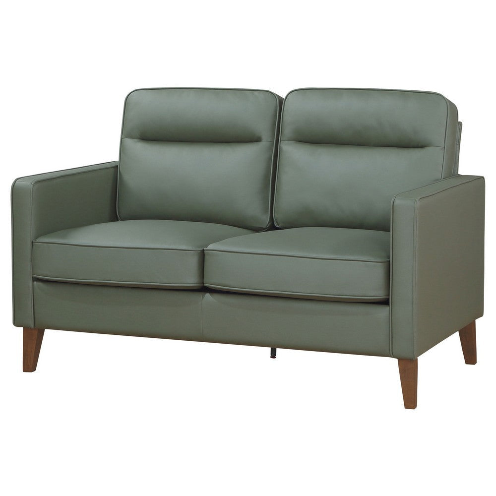 Joey Loveseat Green Faux Leather Modern Track Arms Hardwood 53 Inch By Casagear Home BM319088