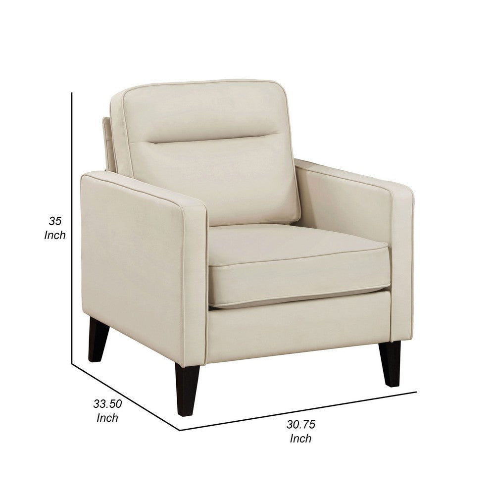 Joey Accent Chair Ivory Faux Leather Modern Track Style Arms Hardwood By Casagear Home BM319089