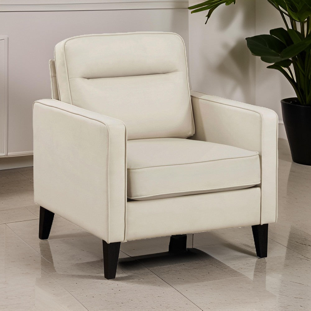 Joey Accent Chair Ivory Faux Leather Modern Track Style Arms Hardwood By Casagear Home BM319089