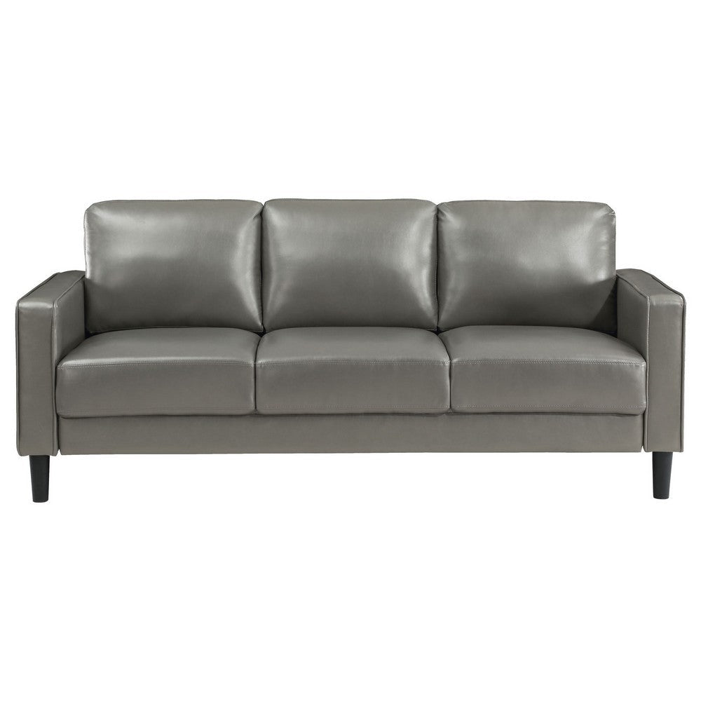 Rumi Sofa Gray Faux Leather Modern Track Arms Foam Cushions 77 Inch By Casagear Home BM319092