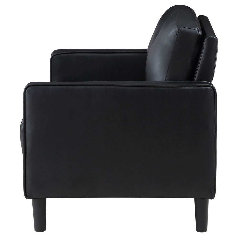 Rumi Loveseat Black Faux Leather Modern Track Style Arms Foam 54 Inch By Casagear Home BM319093