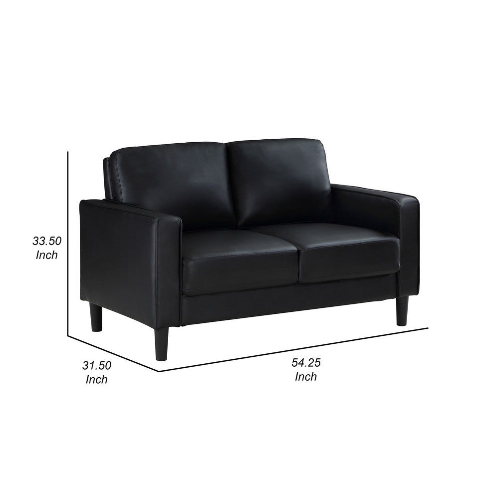 Rumi Loveseat Black Faux Leather Modern Track Style Arms Foam 54 Inch By Casagear Home BM319093