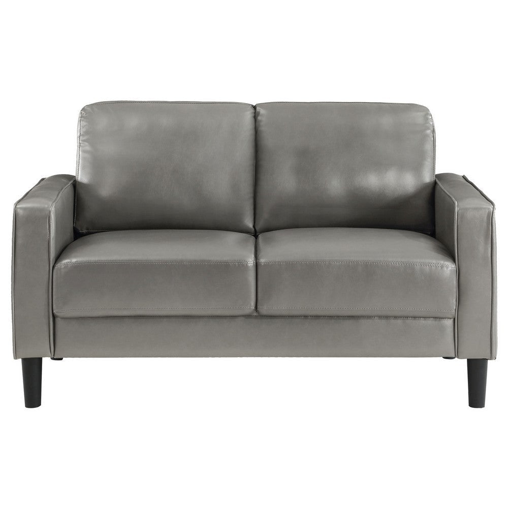 Rumi Loveseat Gray Faux Leather Modern Track Arms Foam Cushions 54 Inch By Casagear Home BM319094