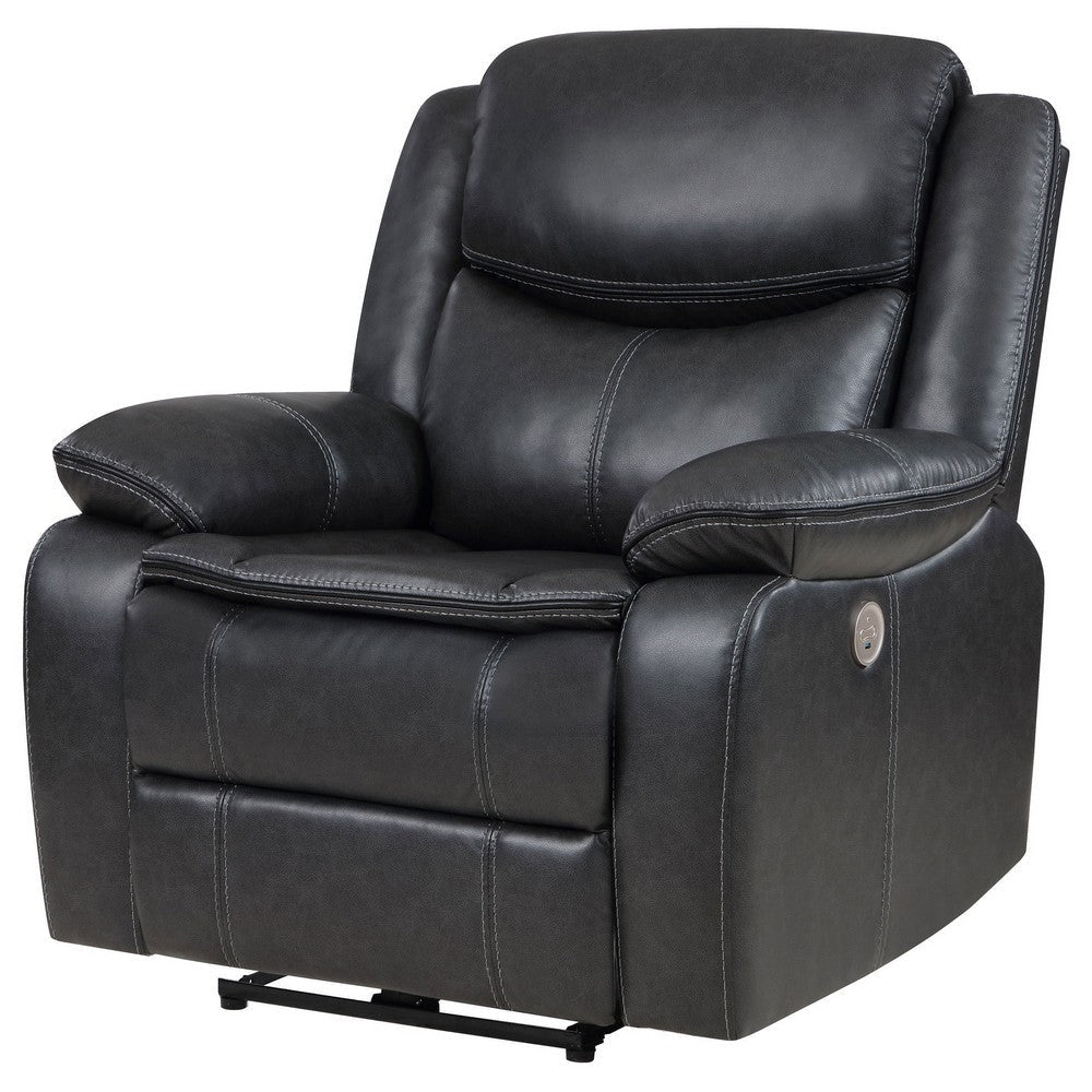 Susan Power Recliner Dark Gray Faux Leather USB Port Pillow Top Arms By Casagear Home BM319098