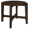 Katie End Table, Round 26 Inch Top, Dark Brown Solid Wood, Cross Beam Legs By Casagear Home