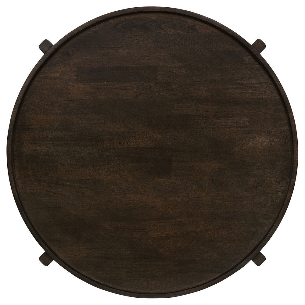 Katie Coffee Table Round 38 Inch Top Dark Brown Wood Cross Beam Legs By Casagear Home BM319100