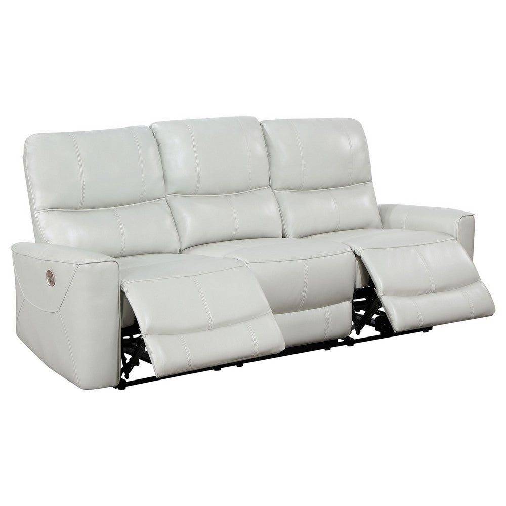 Lima Power Recliner Sofa Ivory Faux Leather USB Port Cushions 83 Inch By Casagear Home BM319103