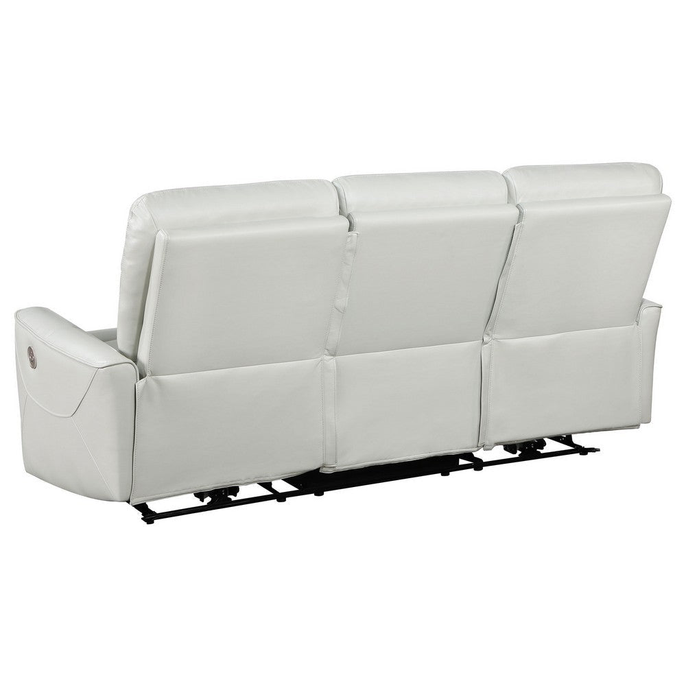 Lima Power Recliner Sofa Ivory Faux Leather USB Port Cushions 83 Inch By Casagear Home BM319103