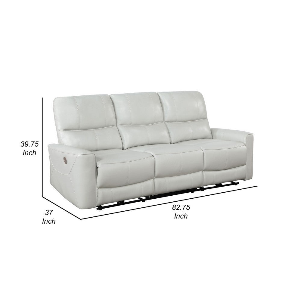 Lima Power Recliner Sofa Ivory Faux Leather USB Port Cushions 83 Inch By Casagear Home BM319103