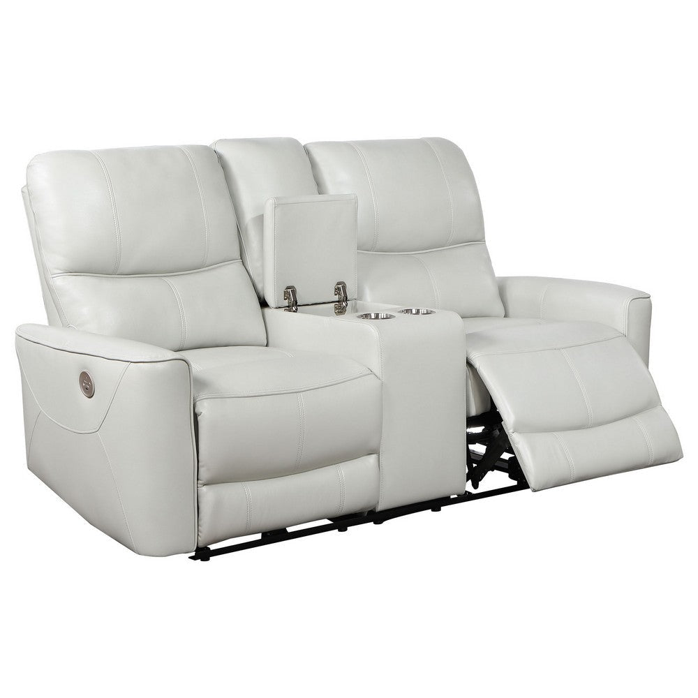 Lima Power Recliner Loveseat Ivory Faux Leather USB Port Foam 72 Inch By Casagear Home BM319105