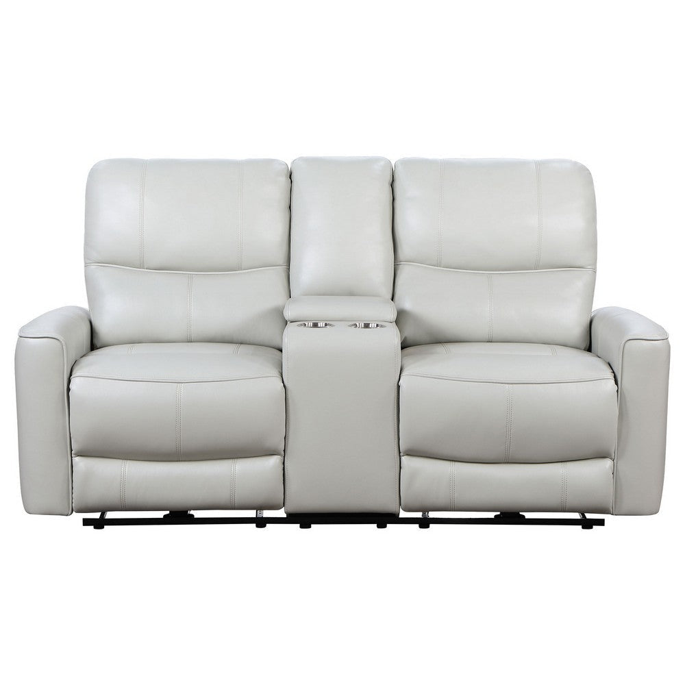 Lima Power Recliner Loveseat Ivory Faux Leather USB Port Foam 72 Inch By Casagear Home BM319105