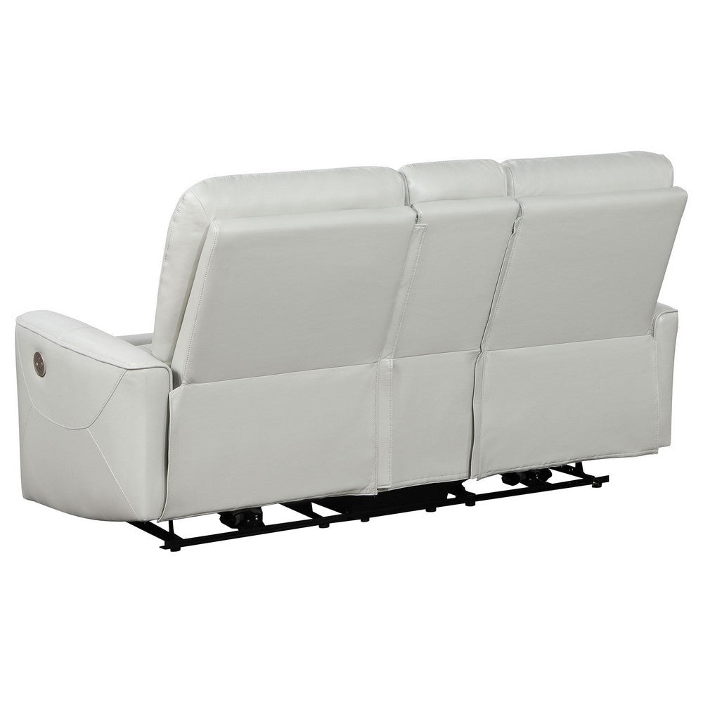 Lima Power Recliner Loveseat Ivory Faux Leather USB Port Foam 72 Inch By Casagear Home BM319105