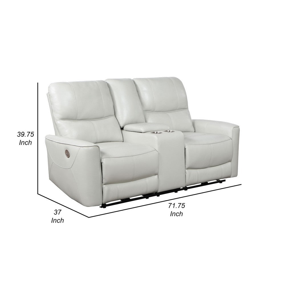 Lima Power Recliner Loveseat Ivory Faux Leather USB Port Foam 72 Inch By Casagear Home BM319105