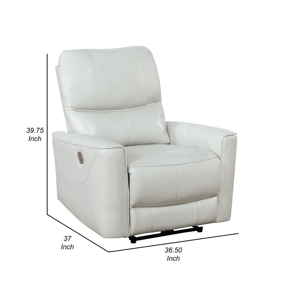 Lima Power Recliner Chair Ivory Faux Leather USB Port Foam Cushions By Casagear Home BM319107