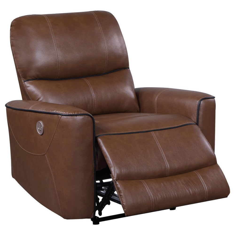 Lima Power Recliner Chair Brown Faux Leather USB Port Foam Cushions By Casagear Home BM319108