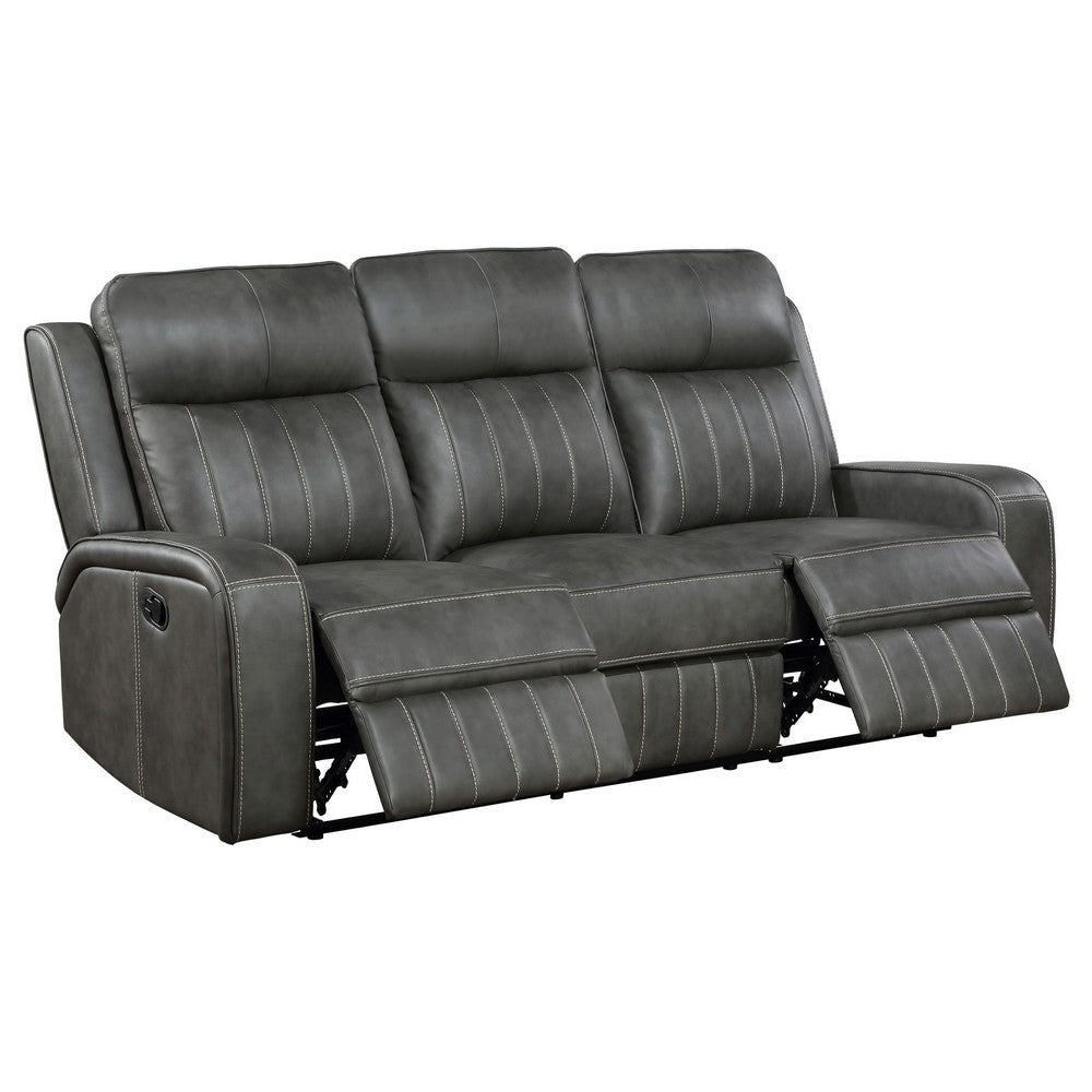 Josen Manual Recliner Sofa Gray Faux Leather Foam Cushions 81 Inch By Casagear Home BM319109