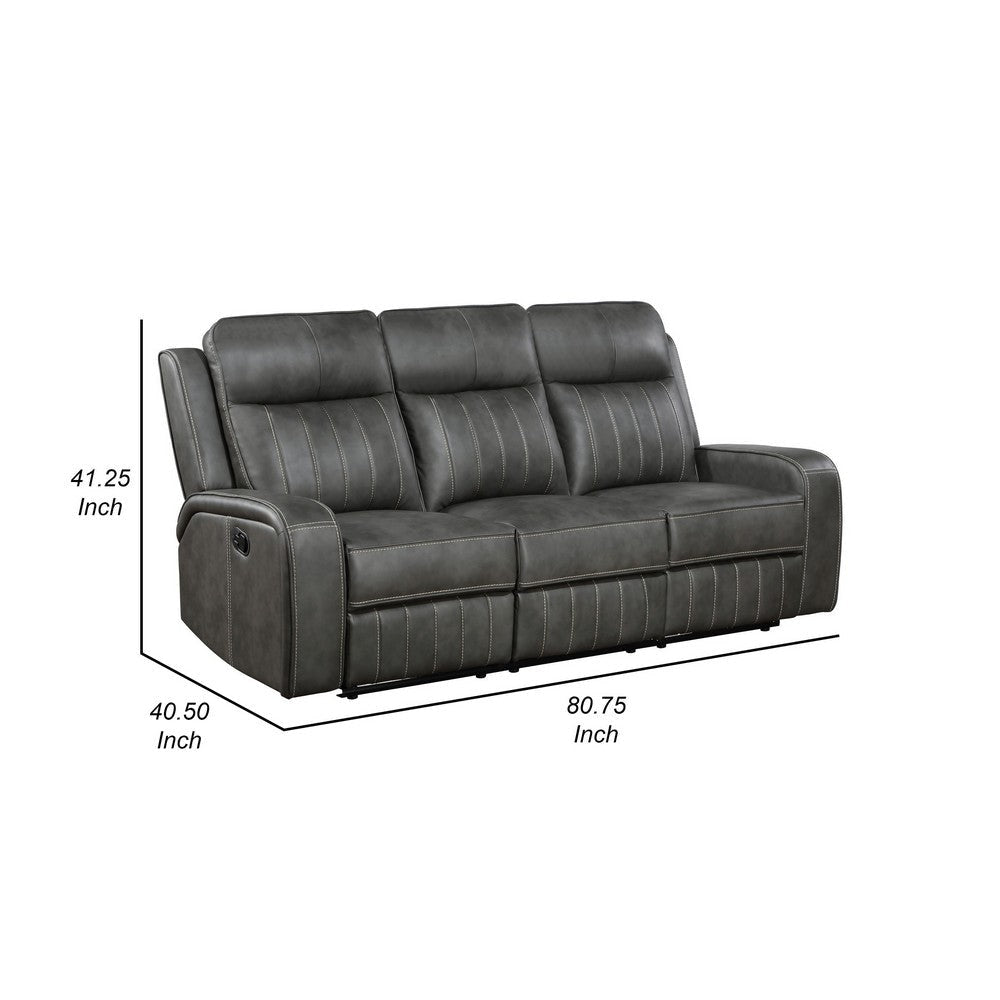 Josen Manual Recliner Sofa Gray Faux Leather Foam Cushions 81 Inch By Casagear Home BM319109