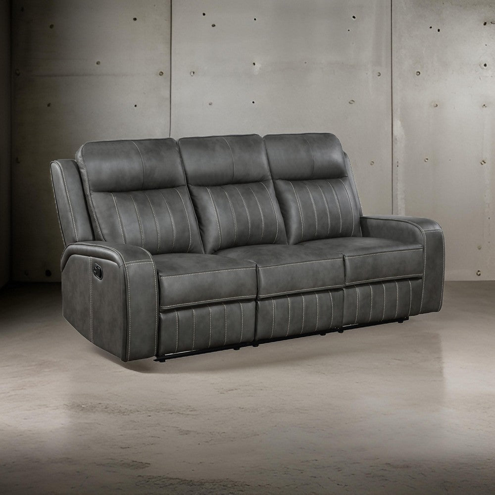 Josen Manual Recliner Sofa Gray Faux Leather Foam Cushions 81 Inch By Casagear Home BM319109