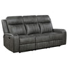 Josen Manual Recliner Sofa, Gray Faux Leather, Foam Cushions, 81 Inch By Casagear Home