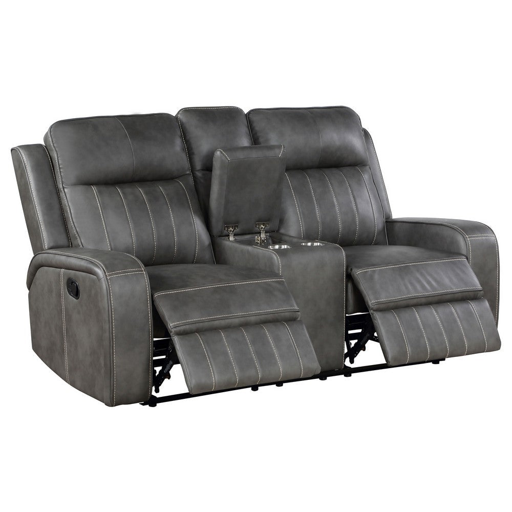 Josen Manual Recliner Loveseat Gray Faux Leather Foam Cushions 71 Inch By Casagear Home BM319110