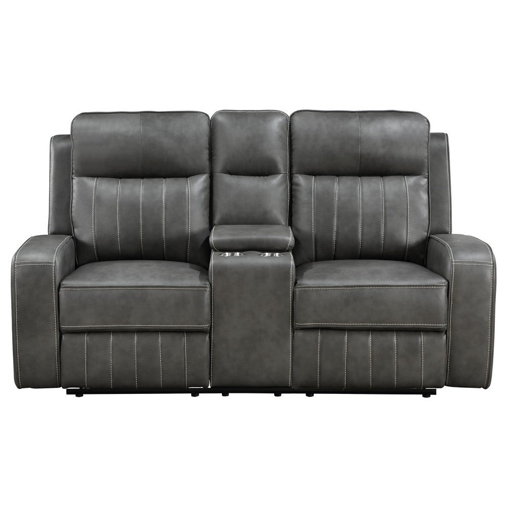 Josen Manual Recliner Loveseat Gray Faux Leather Foam Cushions 71 Inch By Casagear Home BM319110