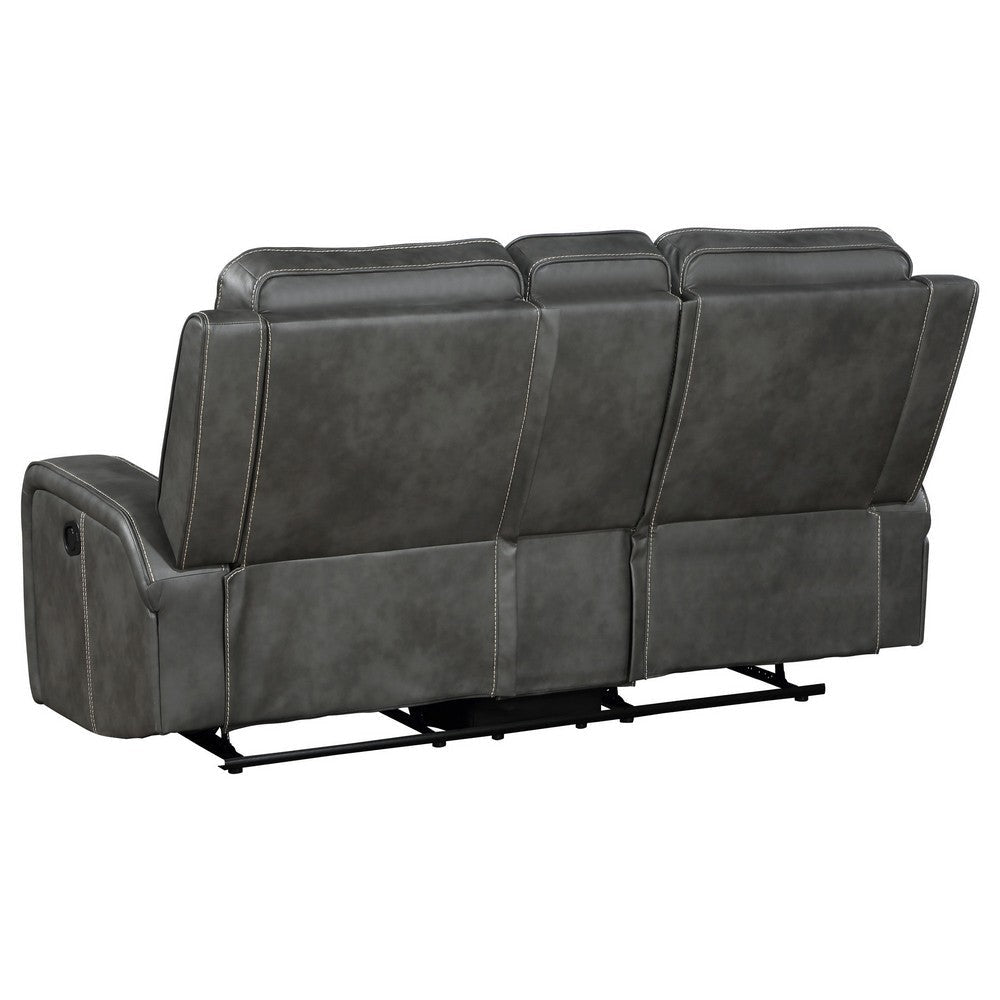 Josen Manual Recliner Loveseat Gray Faux Leather Foam Cushions 71 Inch By Casagear Home BM319110