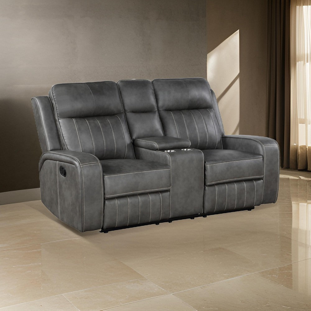 Josen Manual Recliner Loveseat Gray Faux Leather Foam Cushions 71 Inch By Casagear Home BM319110