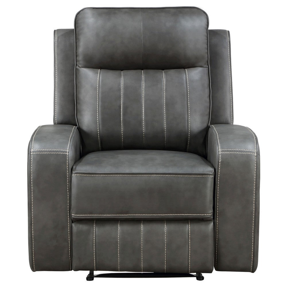 Josen Manual Recliner Chair Gray Faux Leather Cushioned Stitched Details By Casagear Home BM319111