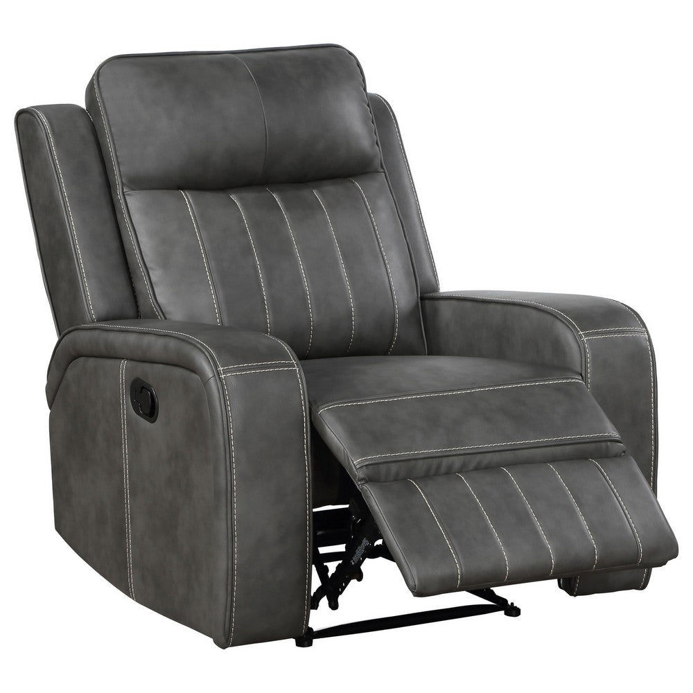 Josen Manual Recliner Chair Gray Faux Leather Cushioned Stitched Details By Casagear Home BM319111