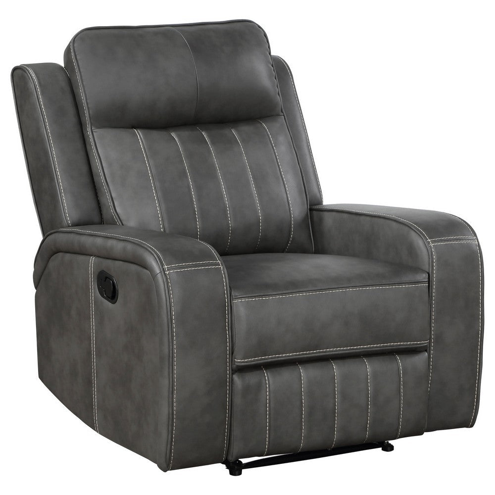 Josen Manual Recliner Chair, Gray Faux Leather, Cushioned Stitched Details By Casagear Home