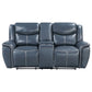 Eleni Manual Recliner Loveseat Cup Holders Blue Faux Leather 79 Inch By Casagear Home BM319113