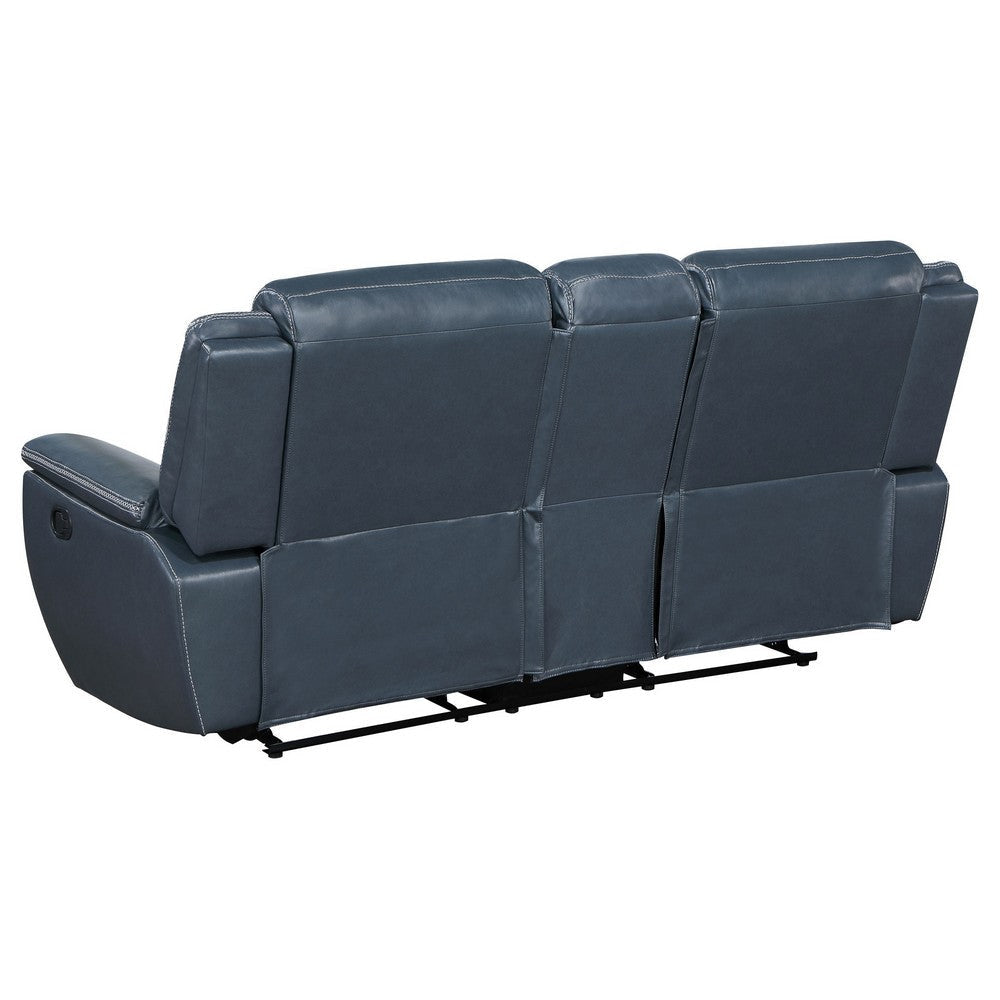 Eleni Manual Recliner Loveseat Cup Holders Blue Faux Leather 79 Inch By Casagear Home BM319113