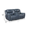 Eleni Manual Recliner Loveseat Cup Holders Blue Faux Leather 79 Inch By Casagear Home BM319113