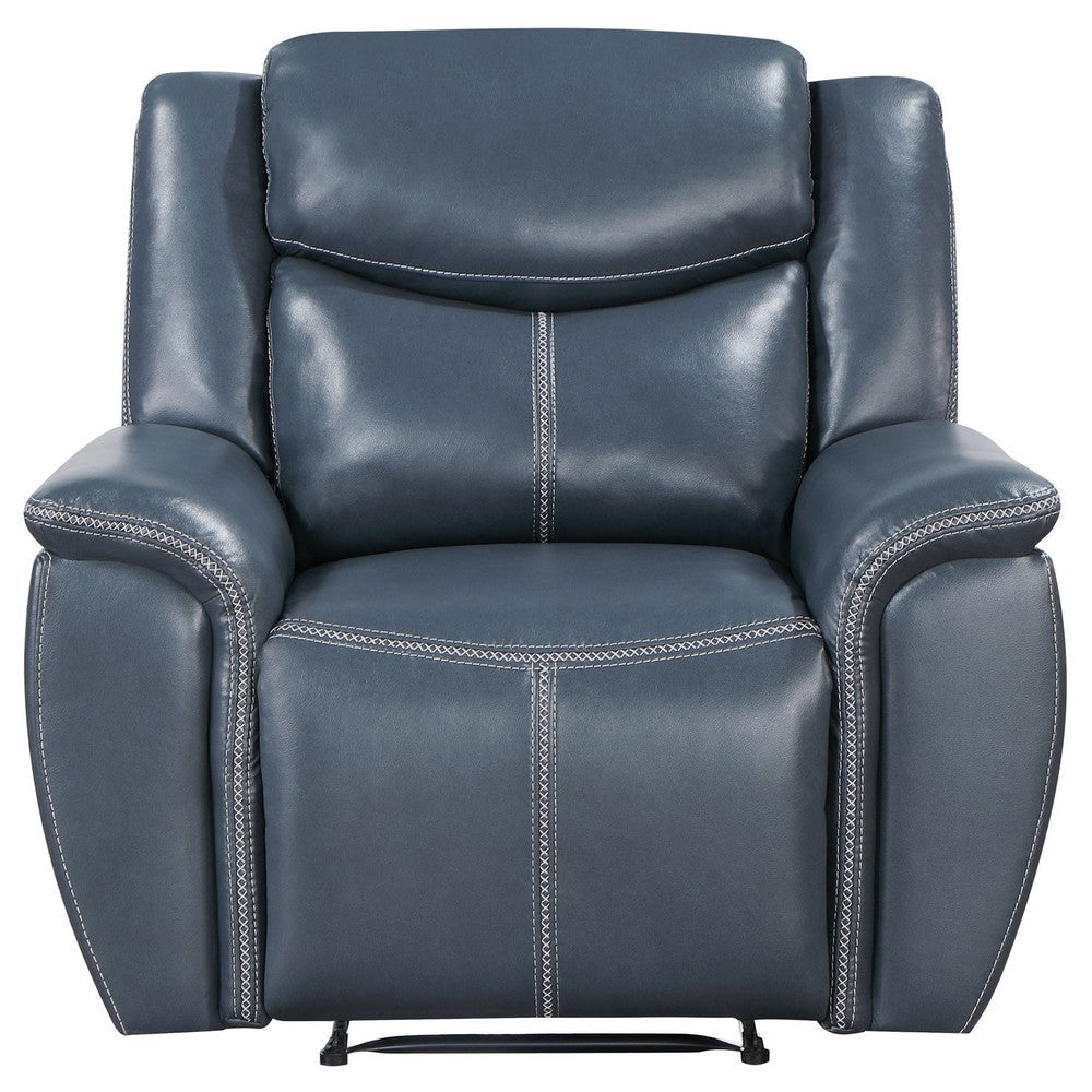 Eleni Manual Recliner Chair Blue Faux Leather Cushions Stitching Detail By Casagear Home BM319114