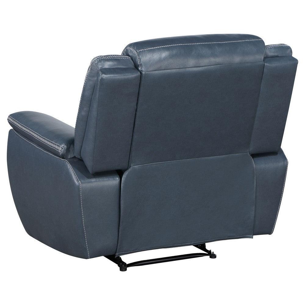 Eleni Manual Recliner Chair Blue Faux Leather Cushions Stitching Detail By Casagear Home BM319114