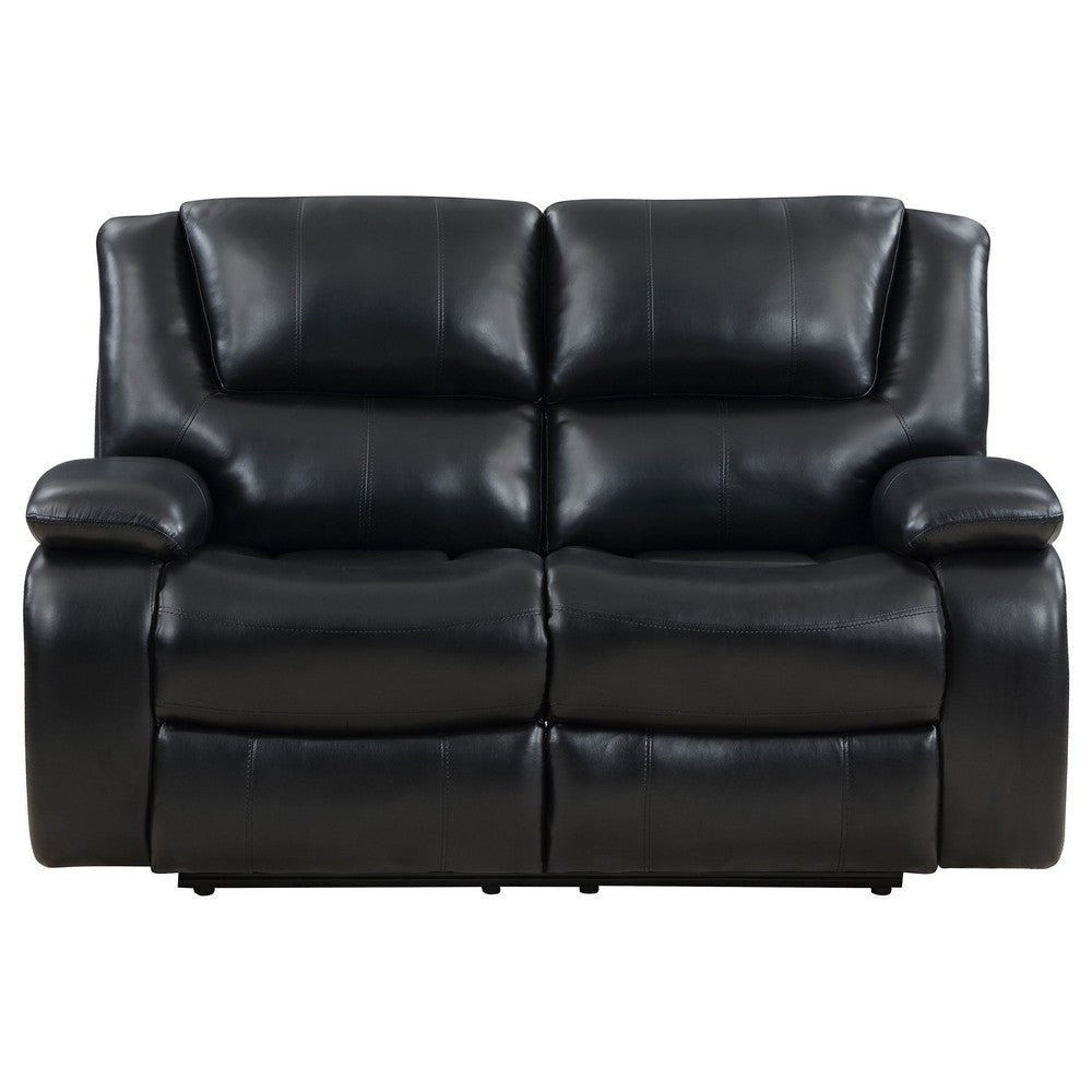 Mila Manual Recliner Loveseat Black Faux Leather Pillow Top Arms 62 Inch By Casagear Home BM319116