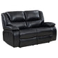 Mila Manual Recliner Loveseat, Black Faux Leather, Pillow Top Arms, 62 Inch By Casagear Home