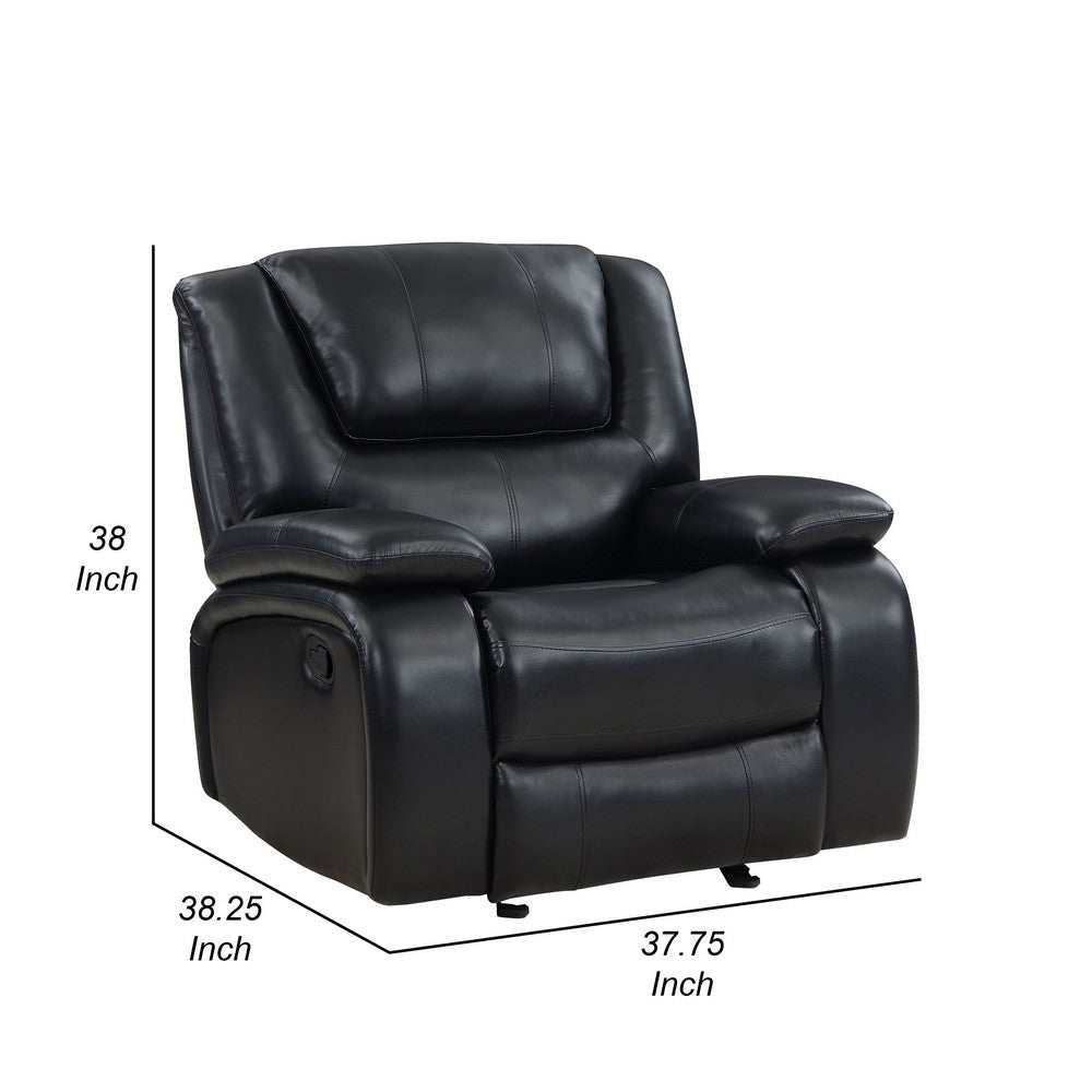 Mila Manual Glider Recliner Chair Black Faux Leather Pillow Top Arms By Casagear Home BM319117