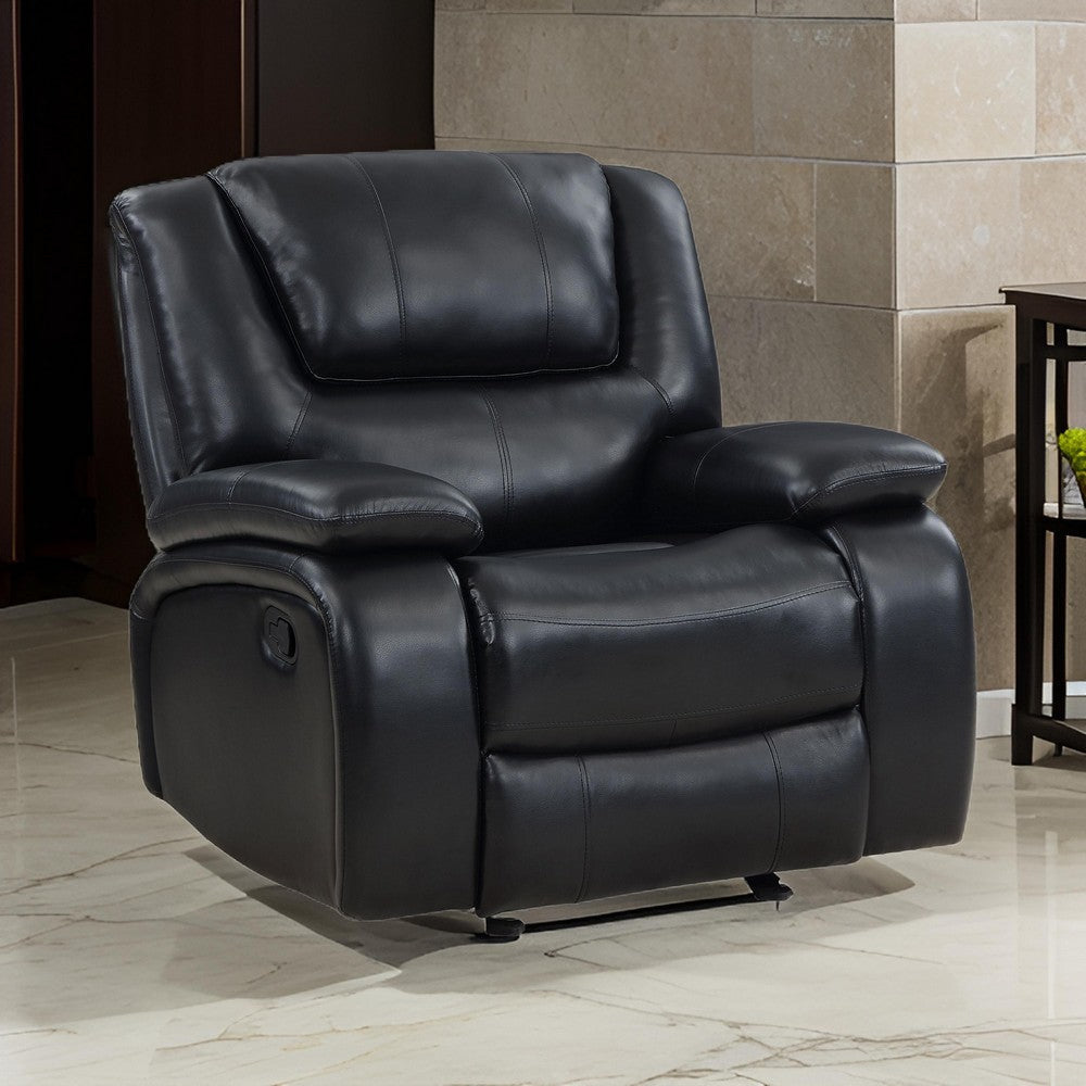 Mila Manual Glider Recliner Chair Black Faux Leather Pillow Top Arms By Casagear Home BM319117