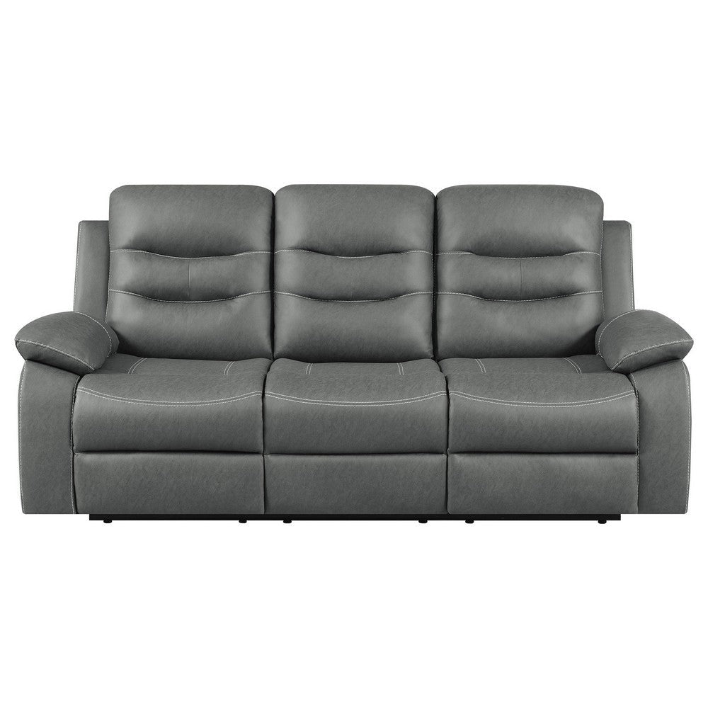 Ursula Manual Recliner Sofa Dark Gray Microfiber Leather Tufted 83 Inch By Casagear Home BM319118