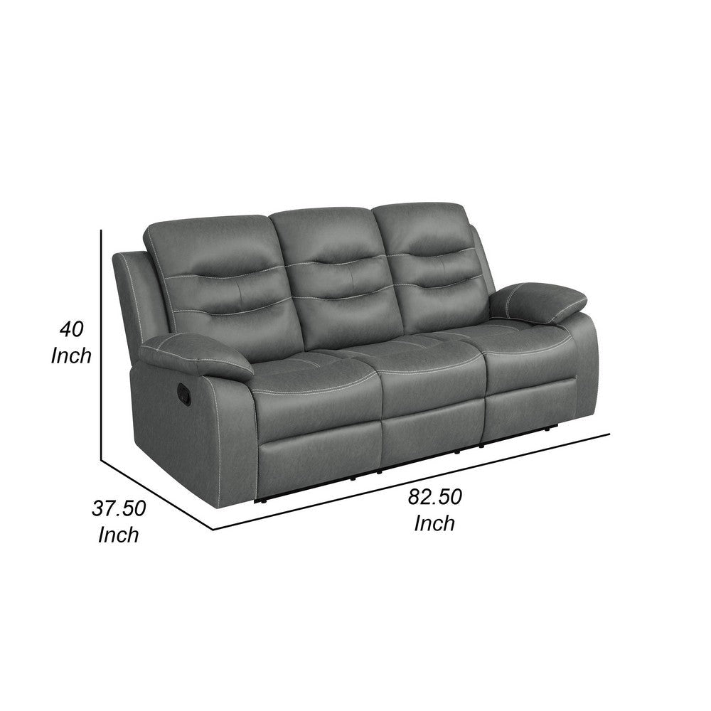 Ursula Manual Recliner Sofa Dark Gray Microfiber Leather Tufted 83 Inch By Casagear Home BM319118