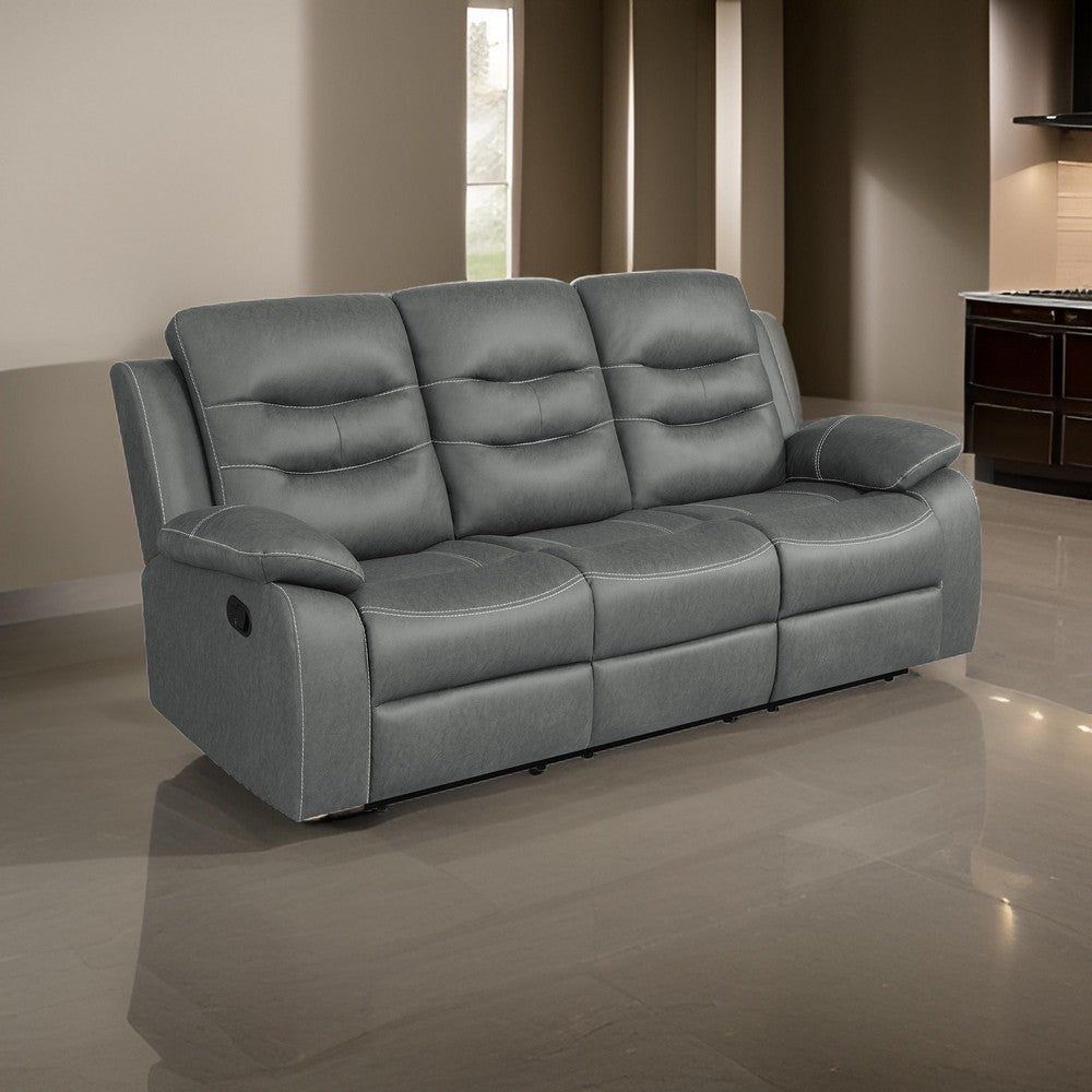 Ursula Manual Recliner Sofa Dark Gray Microfiber Leather Tufted 83 Inch By Casagear Home BM319118