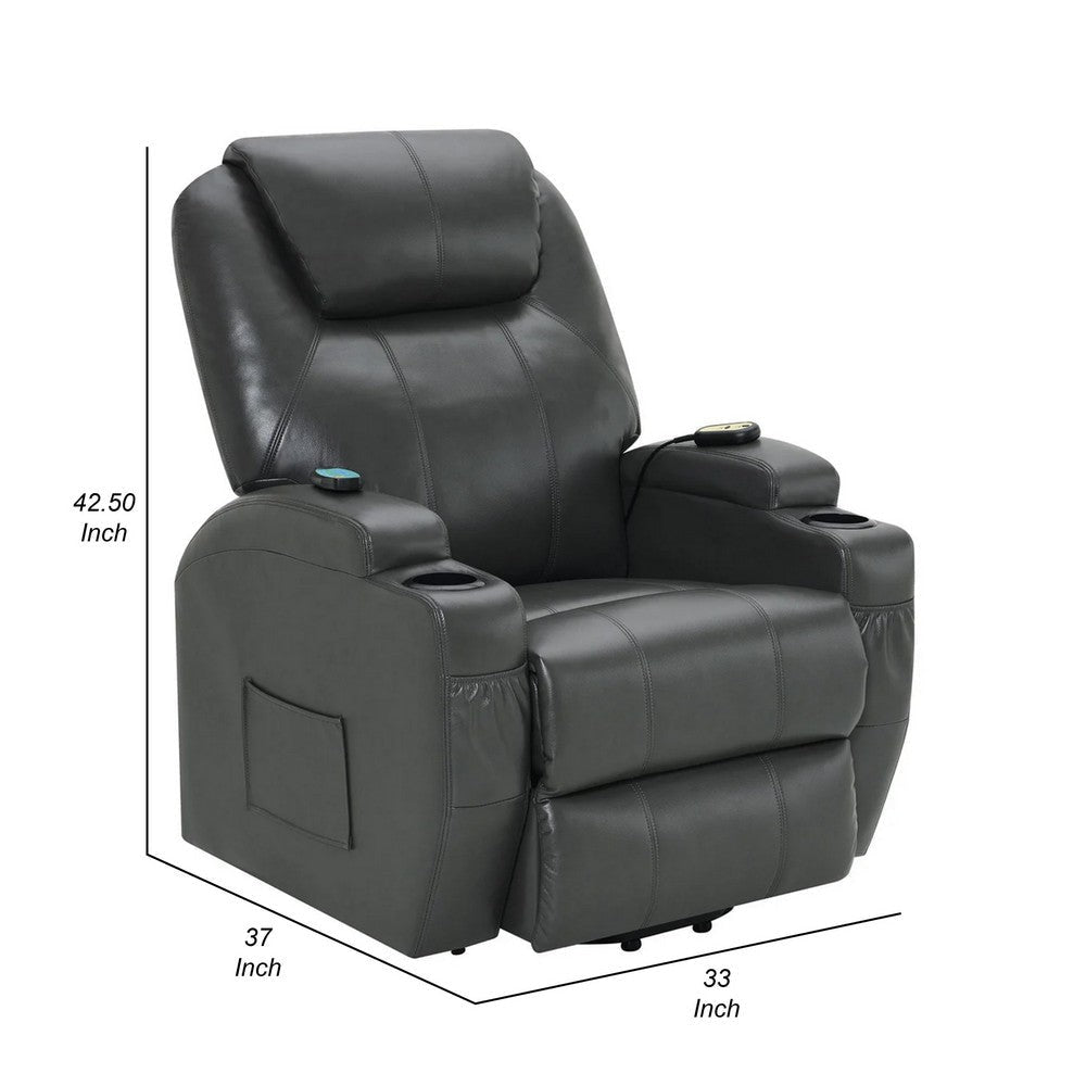 Sania Power Lift Recliner Chair Gray Faux Leather Cup Holders Massage By Casagear Home BM319122