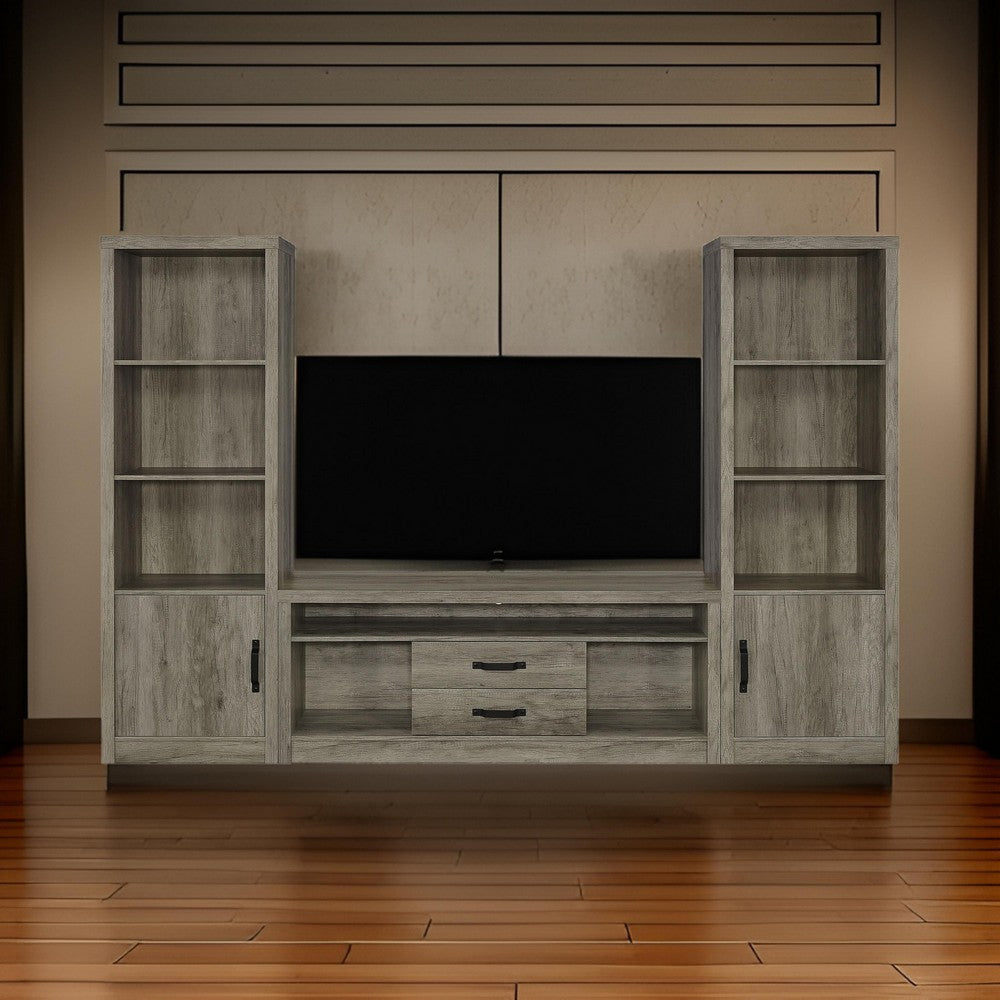 TV Entertainment Console with 2 Media Tower 8 Compartments Driftwood Gray By Casagear Home BM319124