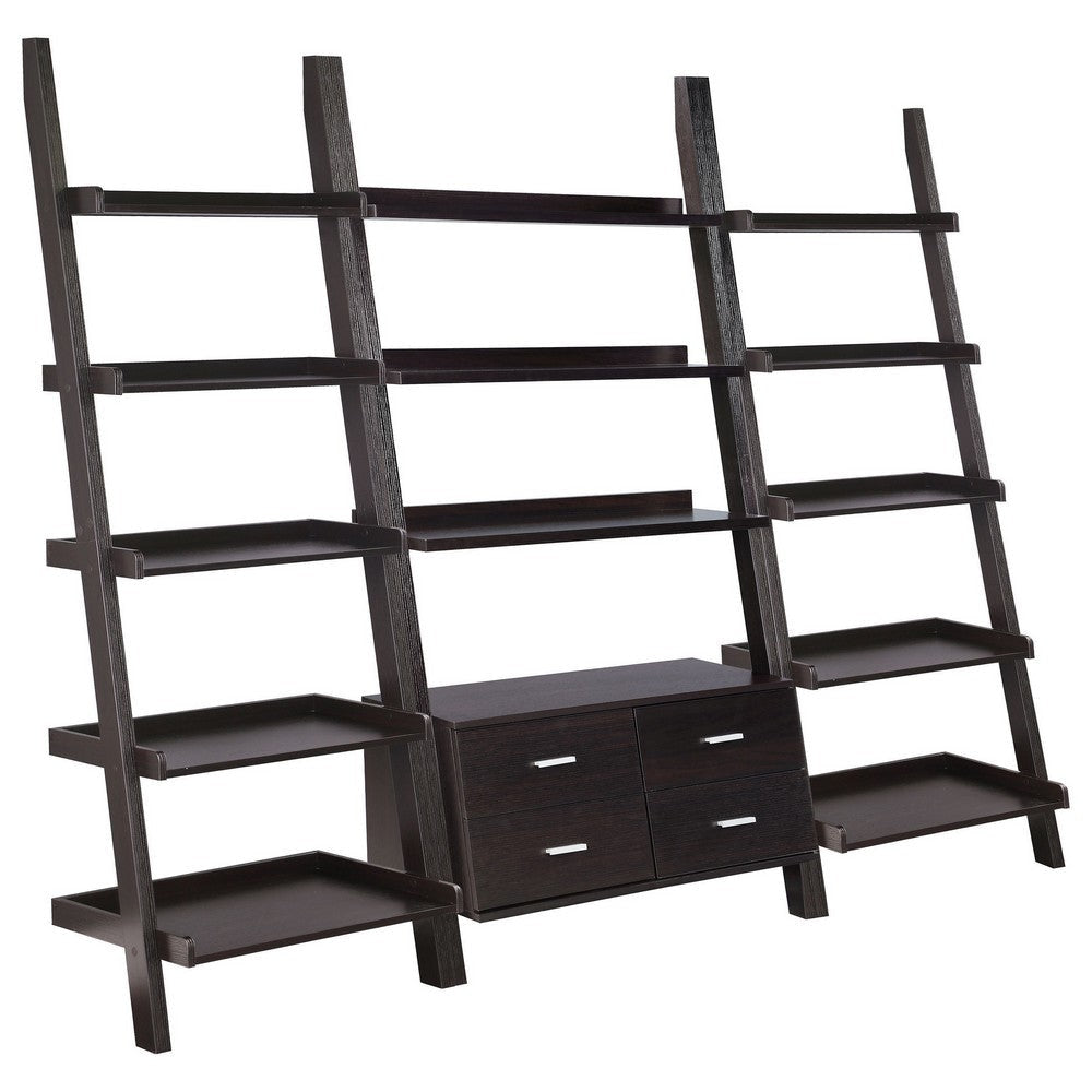 Api 3 Piece Angular Ladder Desk Set, 4 Drawers, 13 Shelves, Dark Brown By Casagear Home