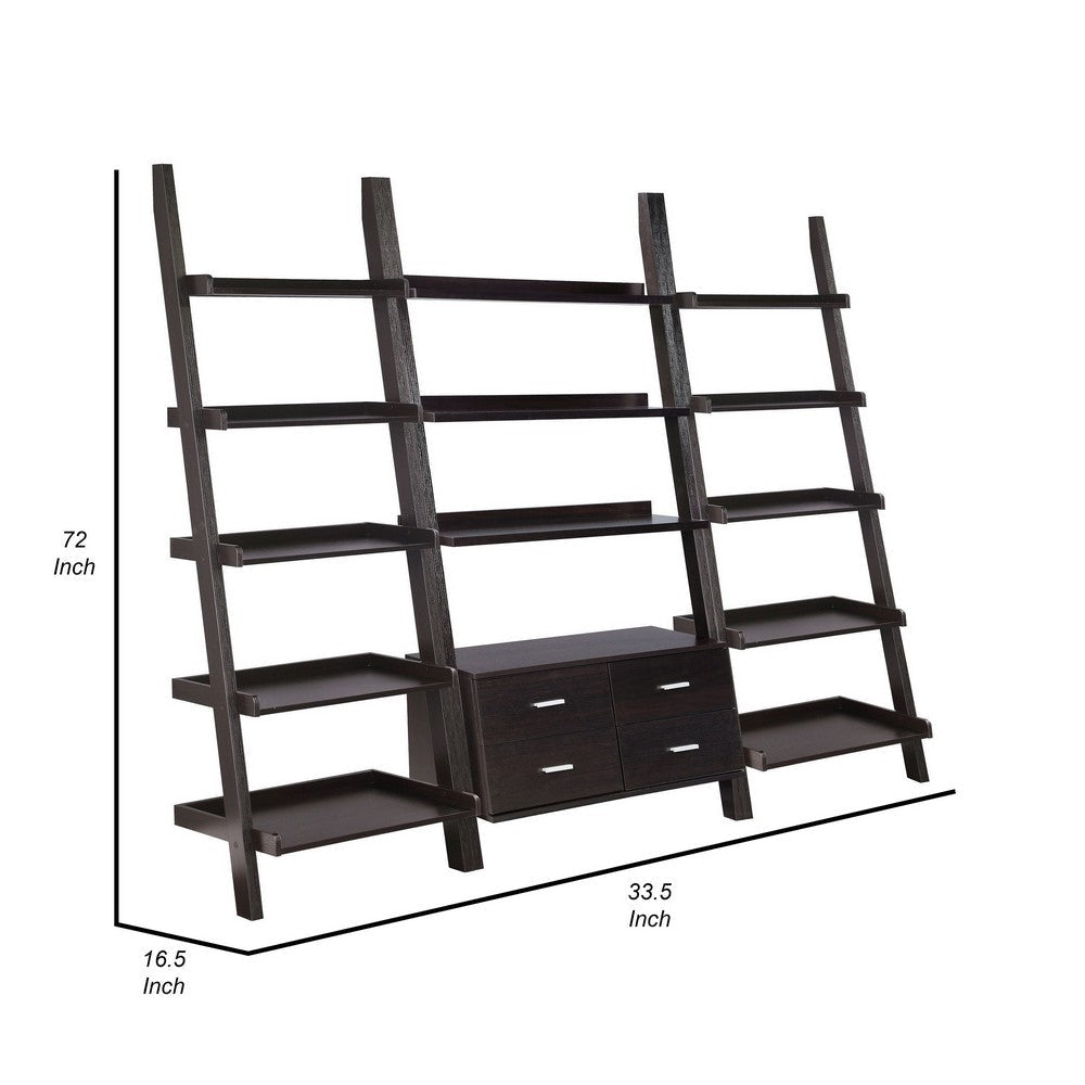 Api 3 Piece Angular Ladder Desk Set 4 Drawers 13 Shelves Dark Brown By Casagear Home BM319129